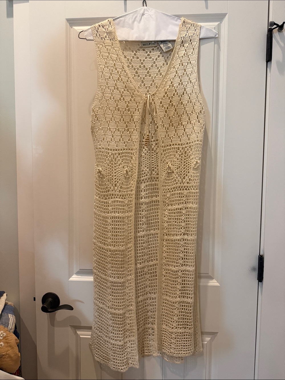 White Stag Boho Crochet Open-Knit Sleeveless Vest in Cream